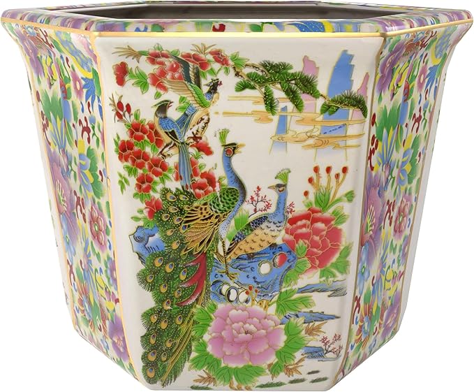 10" Satsuma Birds & Flowers Porcelain Flower Pot