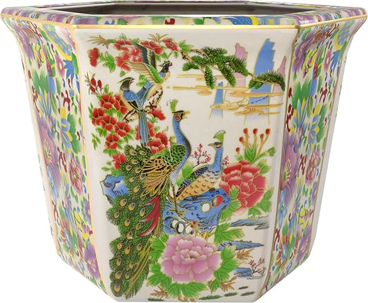 Red Lantern 8" Hexagonal Flower Pot - Satsuma Peacock