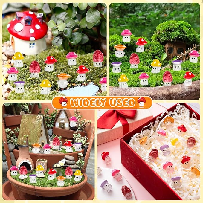 48 Pcs Mini Cute Resin Mushroom Statue Fake Miniature Mushroom Figurines for Fairy Garden Terrarium Accessories Decor Micro Landscape Craft