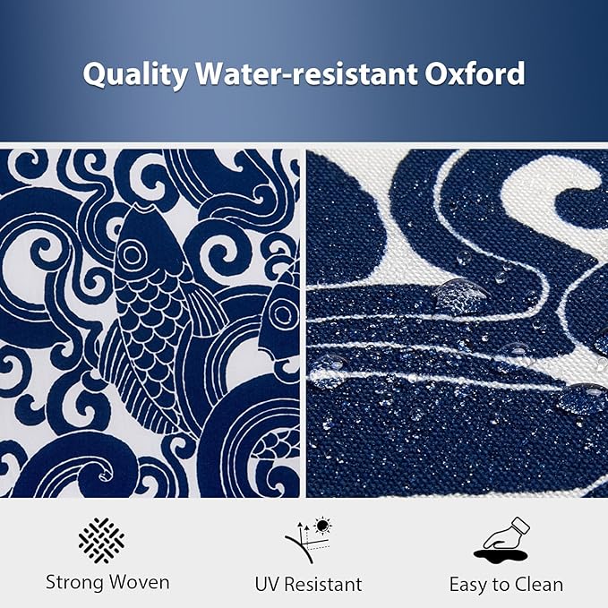 Outdoor Chair Cushions Set of 6, 18.5 x 16 Inch Patio Chair Cushions for Outdoor Furniture, Water Resistant, Non-Slip Ties (Blue Carp)