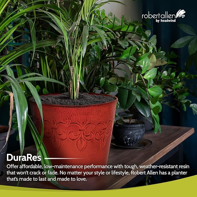 Headwind Ironlite Fleur De Lis Collection – 6" Cayenne Red Decorative Planter with Drain Plug – Lightweight Metal Garden Pots for Indoor & Outdoor Planters Use by Robert Allen