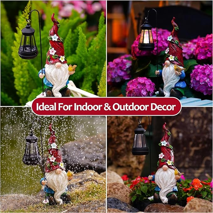 Gnomes Outdoor Statue with Solar Lights,Solar Garden Gnomes Decorations for Yard Patio Outside Gnome Garden Decor, Gnomes Gifts for Women Mom