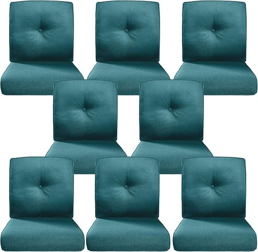 Belord Luxury 4" Thick Outdoor Cushion 8 Set - 22 x24 Inch 28D Sponge Filling Fade-Resistant Chair Cushion, Spill Proof Removable Patio Furniture Replacement Cushions for Sofa Bench - Peacock Blue