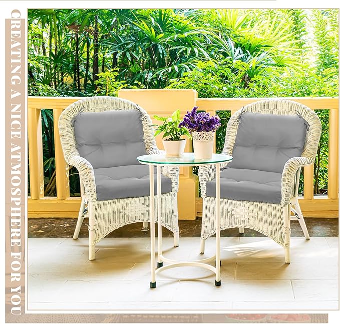 Geetery Set of 4 High Back Wicker Patio Chair Cushions for Outdoor Furniture 41.74x20.87x3.94 Inch Waterproof Thick Replacement Seat Pads with Non Slip Ties for Porch, Deck, Lawn & Garden(Light Grey)