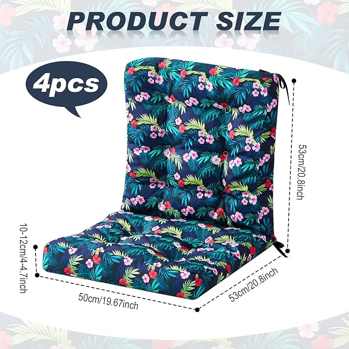 Hoteam 4 Set Outdoor Deep Seat Patio Chair Cushions Waterproof Patio Cushions Set 20 x 42 Inch for Furniture Replacement Removable Seat and Back (Black Plumeria)