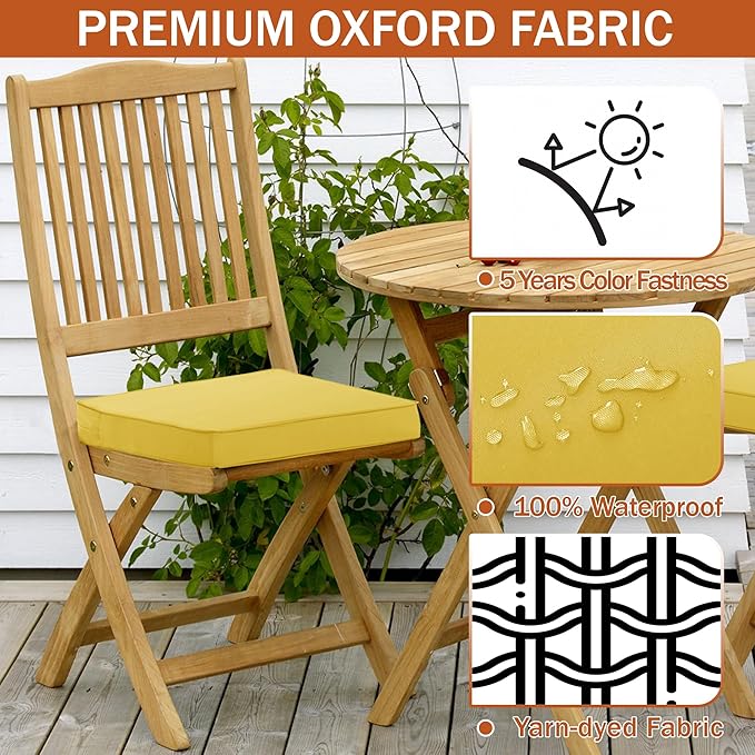 Outdoor Chair Cushions 16 x 17 Inch, Set of 4, Water Resistant Patio Chair Cushions with Tie Color Fastness Thick Outdoor Seat Cushion for Garden Lawn Patio Furniture Yellow