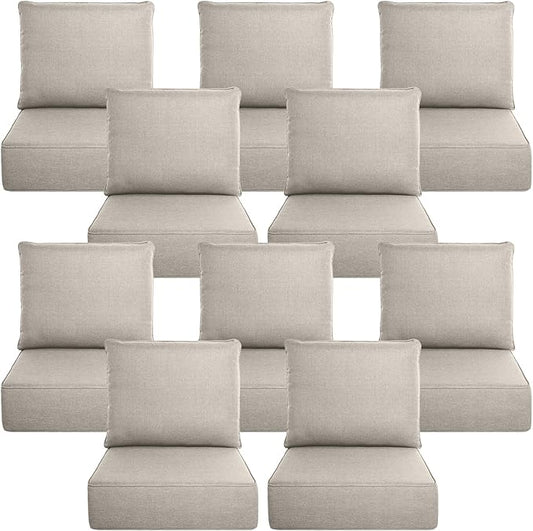 Belord Luxury 6" Thick Outdoor Cushion 10 Set - 22 x24 Inch 28D Sponge Filling Fade-Resistant Chair Cushion, Spill Proof Removable Patio Furniture Replacement Cushion for Sofa Bench Swing - Beige