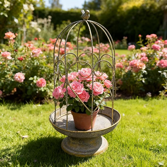 Rustic Metal Planter Holder Vintage Iron Birdcage Candle Holder Farmhouse Distressed Flower Planter Stand Decoration for Garden Patio Balcony Outdoor Indoor Decor (styel#1)