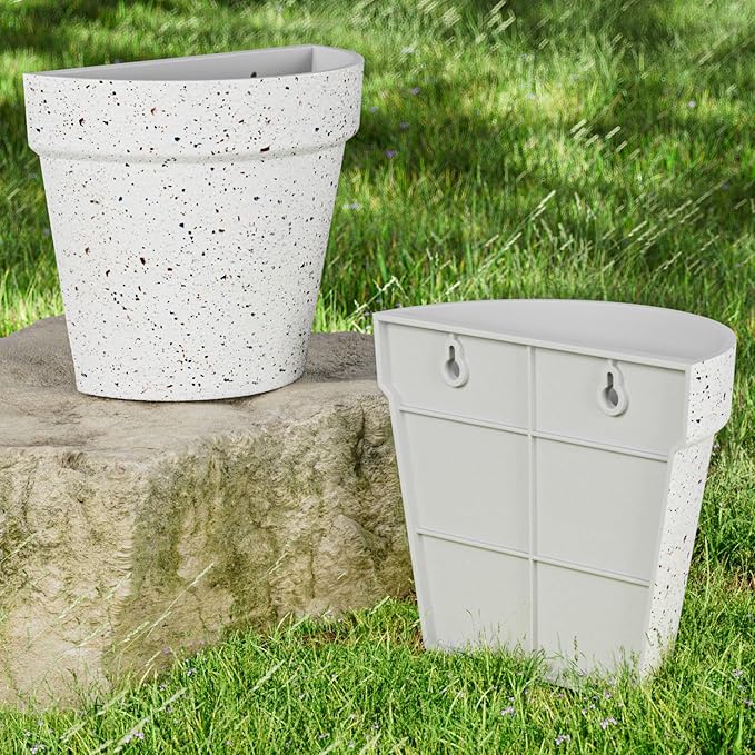 2 Pack Plastic Wall Planter for Indoor Plants, 7.5 Inch Hanging Wall Planter Pots, Wall Mounted Succulent Planters (Speckled White)