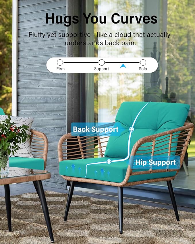 YEFU Olefin Outdoor Chair Cushions: Fade Resistant Outdoor Seat Cushion 24 x 24 - All Weather Patio Furniture Cushion with Ties - Deep Seat Patio Cushions for Chair Sofa Couch(Teal)