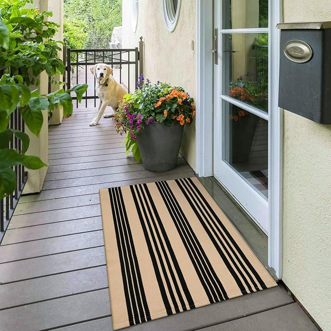 OJIA Front Door Mat 24"x51", Machine Washable Porch Rug Outdoor Door Mat Striped Entryway Rugs Indoor Outdoor Rugs Cotton Woven Entry Rug for Kitchen/Bathroom/Farmhouse/Home Entrance