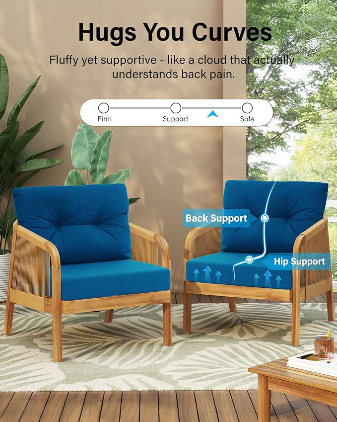YEFU 24x24 Outdoor Cushions for Patio Furniture: Waterproof Fade Resistant Outdoor Seat Cushions Set of 2 - Olefin Deep Seat Paio Cushion Pads Replacement with Ties for Chair Sofa Couch(Dark Blue)