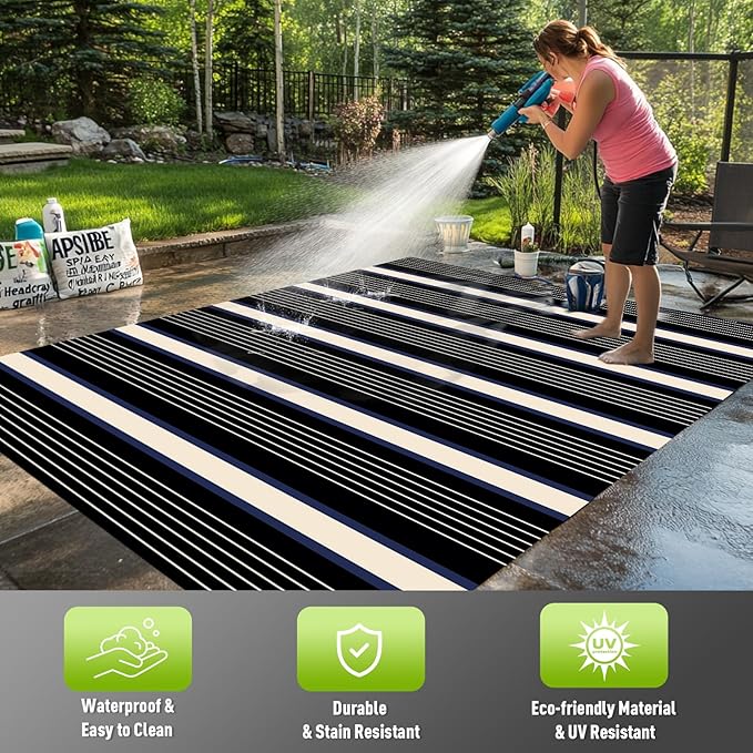 WILDROOTS 5x8 Feet Six-Yarn Plastic Outdoor Rug, Stain Resistant Waterproof Reversible Outdoor Patio Rug, Fade Resistant Camping Rug