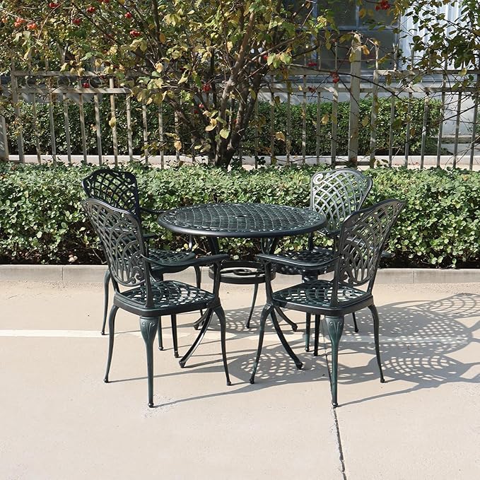 Outdoor Patio Chairs Set of 2, High Back Bistro Chairs Set of 2 with Armrests, Cast Aluminum Metal Patio Dining Chairs for Garden Deck Backyard, Vintage Green