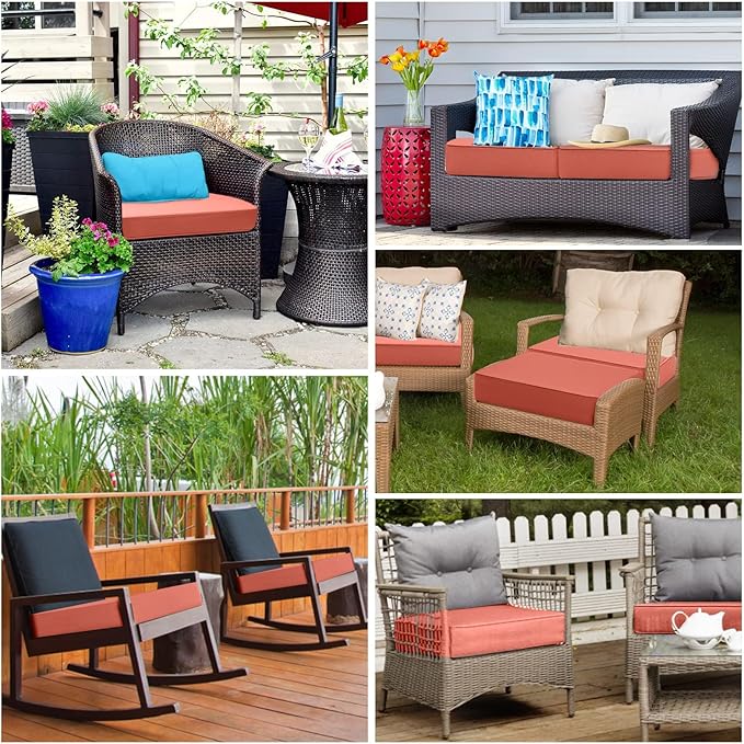 Patio Chair Cushion 20x20 Inch Waterproof Outdoor Seat Cushions for Patio Furniture 5-Year Color Fastness Garden Sofa Couch Chair Pads with Handle and Adjustable Straps, 2 Pack, Spice