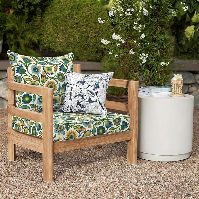Outdoor Deep Seat Cushion Set, Water Repellent 24"x24" Patio Thick Cushions Replacement with Seat & Back Pillow for Patio Sofa, Wicker Chair, Couch - Fiesta Floral