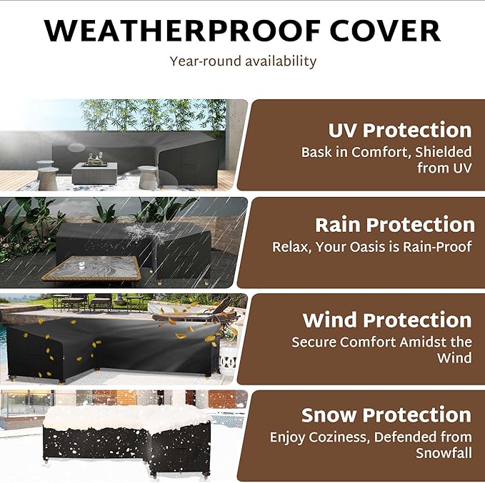 iBirdie Outdoor Patio Furniture Cover fit 100" x 130", 99" x 128", 98" x 126" L-Shaped Sectional Sofa, Waterproof Weatherproof Heavy Duty 600D Garden Cover for Outside L Shape Couch