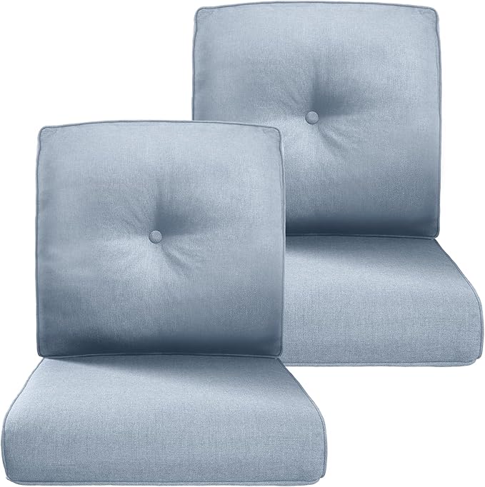 Belord Luxury 4" Thick Outdoor Cushion 2 Set - 22 x24 Inch 28D Sponge Filling Fade-Resistant Chair Cushion, Spill Proof Removable Patio Furniture Replacement Cushions for Sofa Bench Swing - Baby Blue
