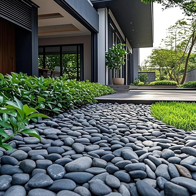 5 lbs Black Stones Pebbles for Planters, 2-3 Inch Natural Decorative Black River Rocks for Outdoor Landscaping, Aquarium, Garden, Walkways, Fountain and Painting Rocks