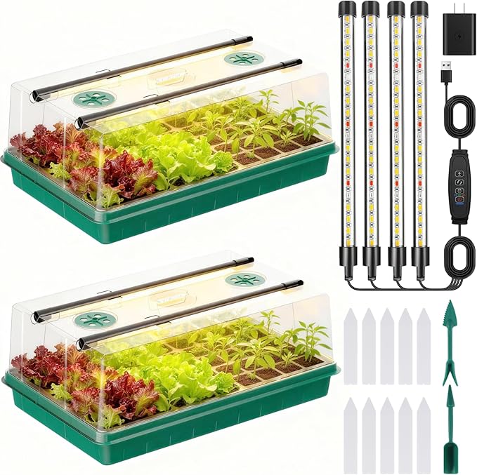 Seed Starter Trays with Grow Lights, Color Change Grow Lights for Seed Starting Kit, 3 Timming Set, Indoor Plant Growing Kit for Gardeners, Germination Trays Kits, Gardening Gifts
