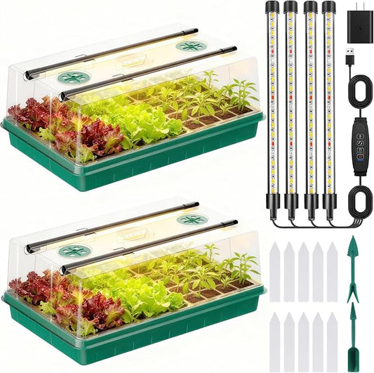 Seed Starter Trays with Grow Lights, Color Change Grow Lights for Seed Starting Kit, 3 Timming Set, Indoor Plant Growing Kit for Gardeners, Germination Trays Kits, Gardening Gifts