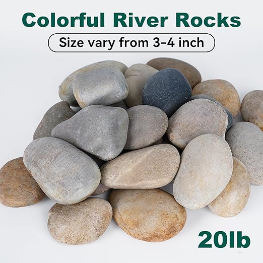 20 lbs River Rocks for Aquarium, 3-4 Inch Fish Tank Rocks, Natural Decorative Garden Rocks Outdoor Landscaping, Large Stone for Walkways, Yard, Vases, Crafts