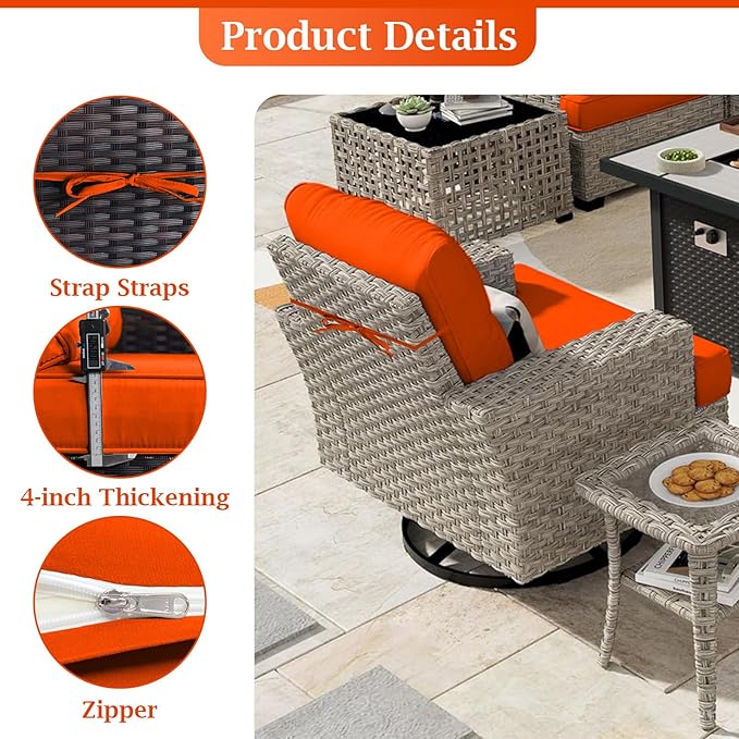 Outdoor Sectional Cushions, 4" Foam High-Density, Water-Resistant Couch Cushions Replacement Set, 14 Piece Patio Sectional Cushion for 6-Seat Sectional Patio Conversation Sets (Orange)