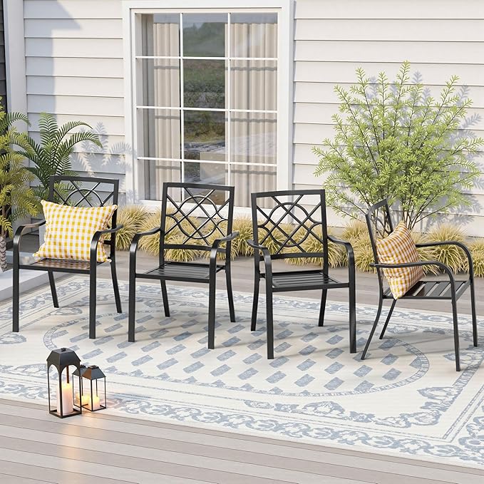 Outdoor Patio Chairs Set of 4, 300 lbs Patio Bistro Chairs, Stackable Wrought Iron Chairs with Armrest for Garden, Backyard, Balcony