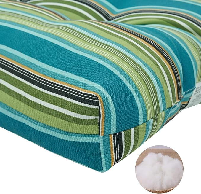 FUNHOME Outdoor Bench Cushion 45 x18 inch with Non-Slip Grips,Water Resistant Porch Swing Cushion,Bench Pillow Pads,Tufted Cushions for Patio Garden Furniture,45" Seat Cushions(Green Stripe)
