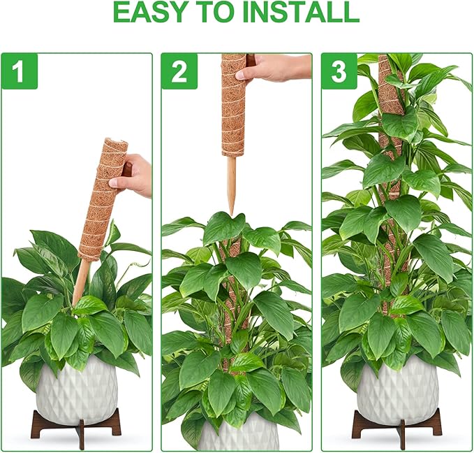 GROWNEER 24 Inch Moss Pole for Plants Indoor, 2 Pcs 15 Inch Stackable Coir Totem Monstera Support, Moss Sticks with 15pcs Labels and 78in Garden Ties, Stake for Climbing Snake Plants Indoor