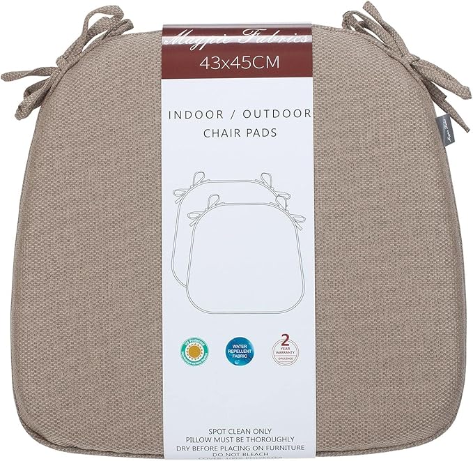 Magpie Fabrics 17"x16"x2" U-Shape Chair Cushions with Ties 4 Count, Outdoor Indoor Waterproof All Weather Seat Pads Decoration for Patio Garden Dining Office - Brown