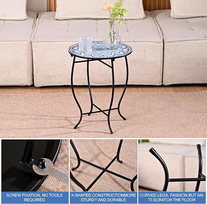 Patio Side Tables, 14" Indoor Outdoor Metal Side Table for Poolside Bistro Balcony Yard Porch Bedside, Weather Resistant Metal Accent Table for Indoor Outdoor Use, Easy Assembly