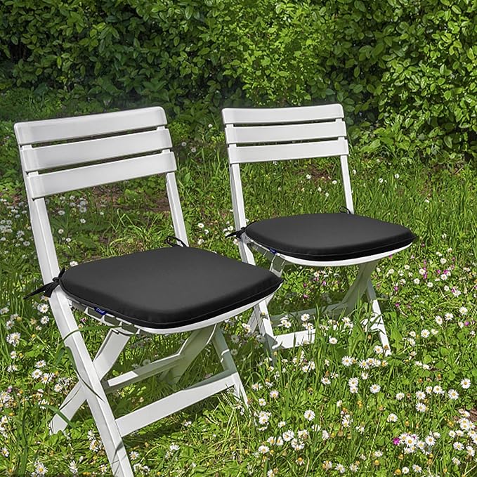 SleepMan Outdoor 17"x16" Chair Cushions with Ties Set of 6, Water Resistant All Weather U-Shape Seat Pads for Patio Garden Furniture Indoor Fade Resistant Patio Cushions (Black)