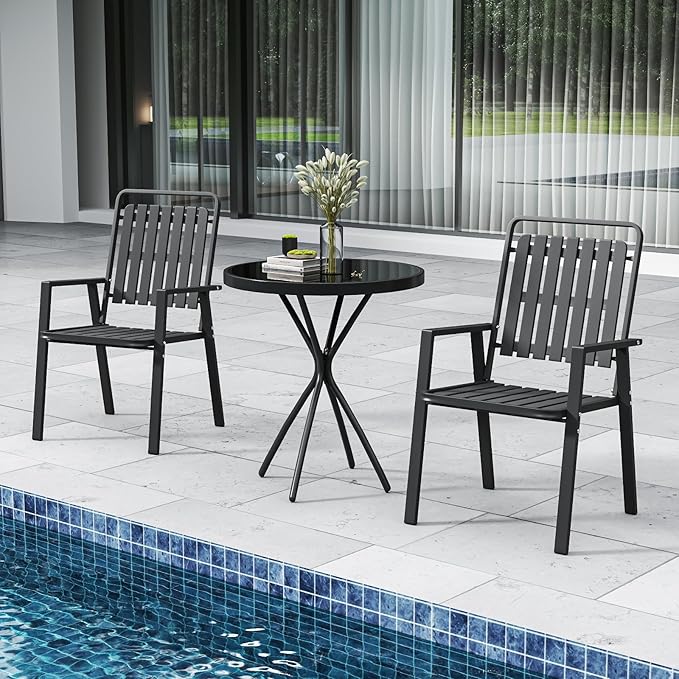 Outdoor Metal Frame Patio Bistro Set 3 Pieces,Bistro Table and Chairs Set of 2, Small Outdoor Bistro Set for Porch Backyard Lawn Poolside Deck