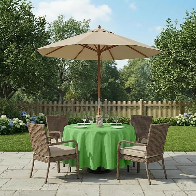Outdoor Tablecloth Wrinkle-Free Stain Resistant Waterproof Polyester Fabric Table Cover with Zipper Umbrella Hole for Picnic/Party/Dinner/Patio Garden(60inch Round,Zippered,Olive Green)