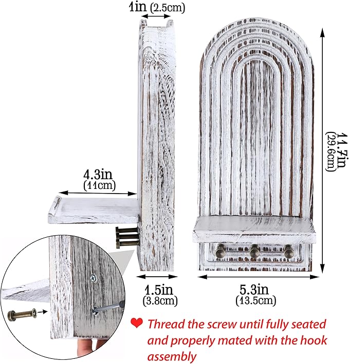 3-in-1 Wooden Wall Organizer - Planter Vase + Candle Sconces + Hooks (No Dried Flower)- Farmhouse Hanging Decor Boho Wall Art for Indoor Plants Artificial Eucalyptus for Living Room Bedroom Washwhite