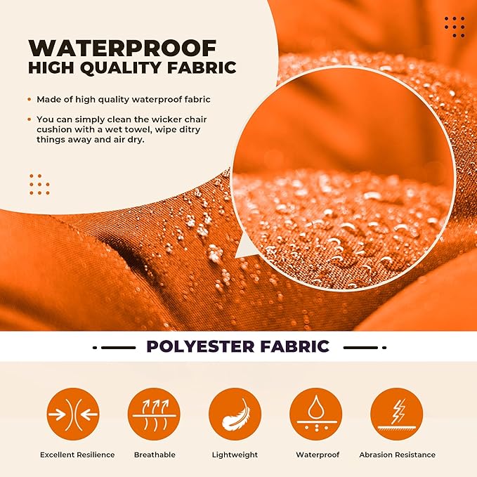 Wicker Chair Cushions, Waterproof Outdoor Loveseat Cushions for Patio Furniture, 3 Pieces Wicker Furniture Cushions, 1 Loveseat and 2 U-Shaped Cushions, Orange