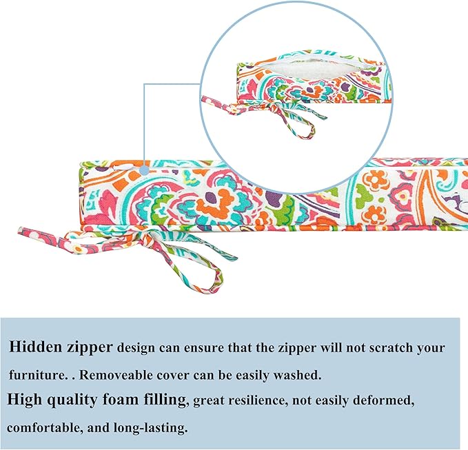 FUNHOME Water-Repellent Outdoor Wicker Chair Cushions for Patio Furniture, 18 x 18 x 2.5 Inch Outdoor Chair Pads with Ties, Square Corner Patio Chair Cushions 2 Packs, Colorful Paisley