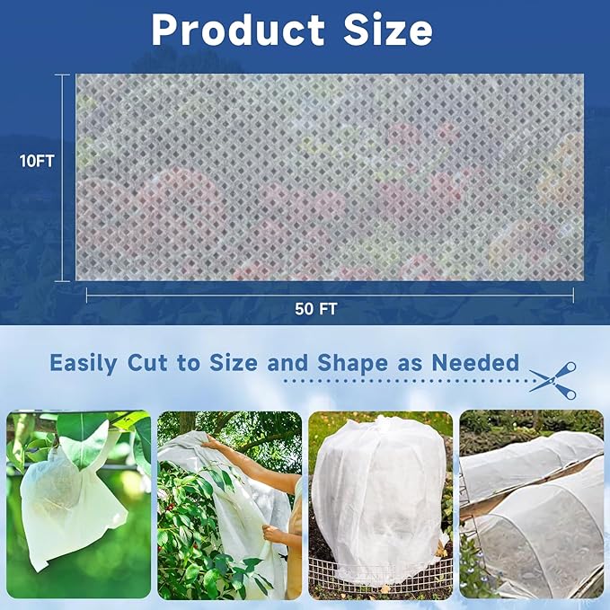 Plant Covers Freeze Protection,10 FT x 50 FT 1.1oz/yd² Thicker Floating Row Blanket Cover Fabric Plant Cloth for Winter Frost Snow and Garden Protection