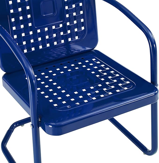 Crosley Furniture Bates 2-Piece Outdoor Chair Set, Retro Metal Patio Chairs for Dining, Porch, Deck, Balcony, Navy Gloss