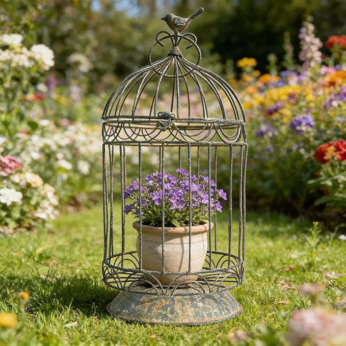 Rustic Metal Planter Holder Vintage Iron Birdcage Flower Planter Farmhouse Metal Climbing Vine Stand Antique Candle Holder Decoration for Garden Patio Balcony Outdoor Indoor Decor (styel#3)