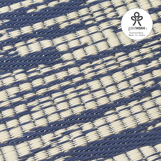 Fab Habitat Outdoor Rug - Waterproof, Fade Resistant, Crease-Free - Premium Recycled Plastic - Distressed Abstract - Porch, Deck, Balcony, Mudroom, Laundry Room, Patio - Brooklyn - Blue - 3 x 5 ft