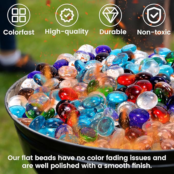 FUTUREPLUSX 5 Lb Clear Flat Glass Marbles, 500PCS Clear Flat Gems Transparent Aquarium Pebbles Vase Filler Beads Table Scatters