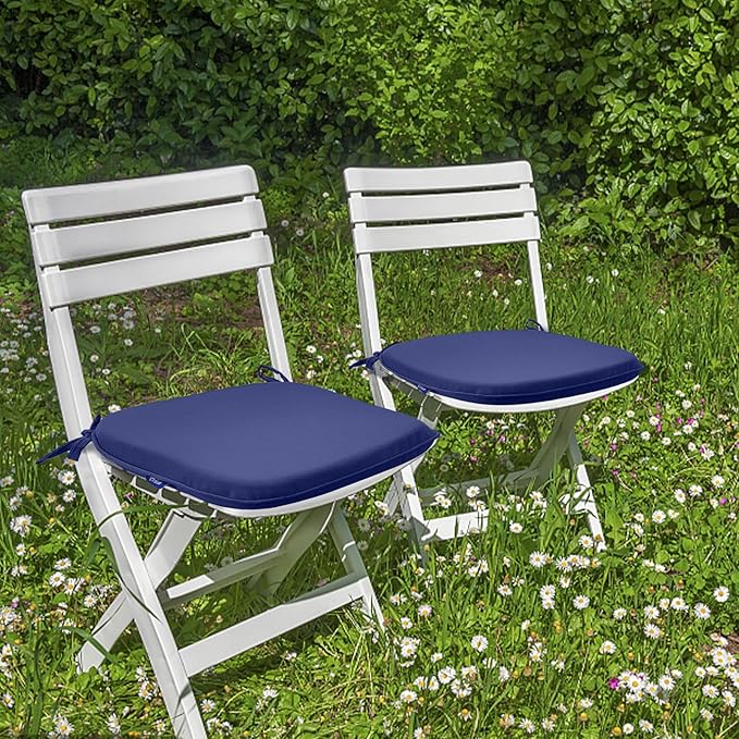 SleepMan Outdoor 17"x16" Chair Cushions with Ties Set of 8, Water Resistant All Weather U-Shape Seat Pads for Patio Garden Furniture Indoor Fade Resistant Patio Cushions (Dark Blue)