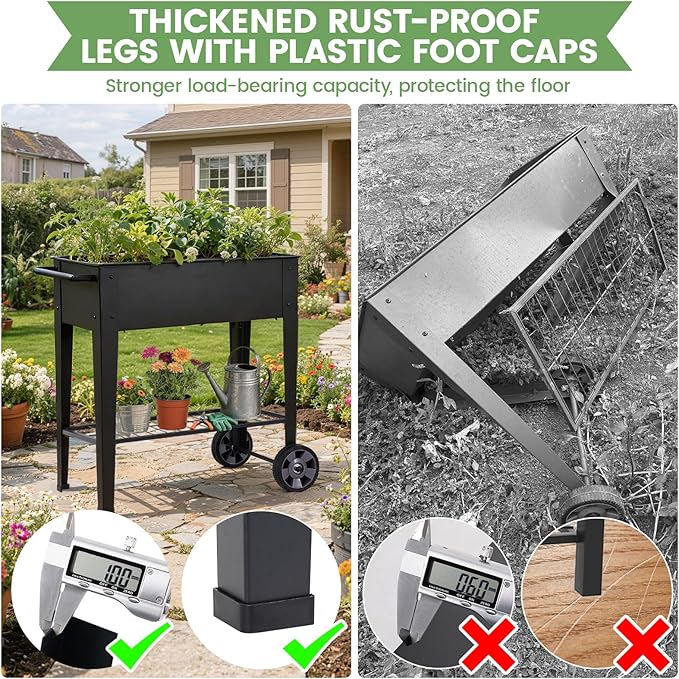 Tall Raised Garden Bed Outdoor with Wheels, Metal Elevated Raised Planter Box with Drainage Holes for Vegetables, Flower, Herbs(Black)