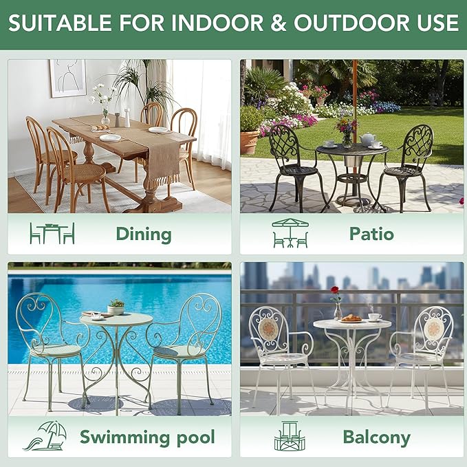 Outdoor Bistro Chair Cushions Set of 4, 15" D x 3" H Round Chair Cushions Waterproof and Fade Resistant Chair Cushion Pads with Non-Slip Ties and Removable Covers for Garden, Sage Green