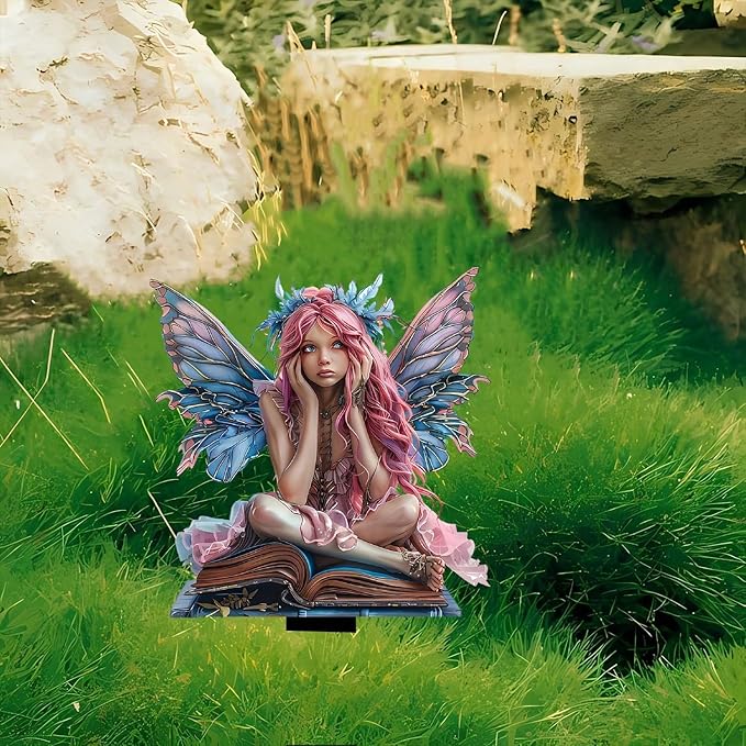 Garden Decor, Acrylic 2D Stake, Pot Plants Garden Yard Lawn Outdoor Fairy Statue Ornaments, Fairy Garden Accessories Decoration (Style F)