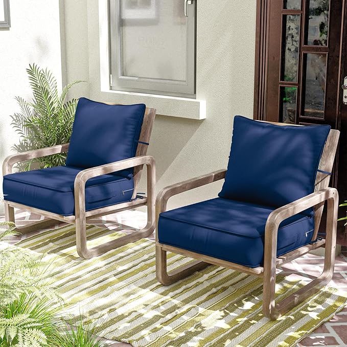 Outdoor Patio Chair Cushions Set 24 L X 24 W X 5 H Waterproof & Fade Resistant Deep Seat and Back Cushions with Removable Covers Outdoor Seat Cushion Set for Chairs and Sofas