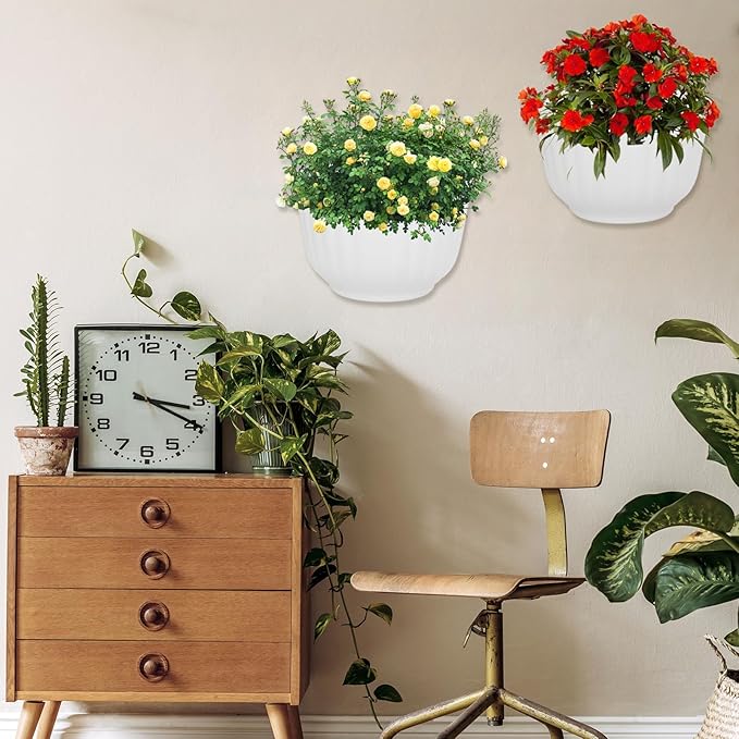 8 Pack Vertical Wall Planters for Indoor Plants Living Wall Planter Outdoor Walls Plant Holder with Hook White Walls Hanging Planter Resin Flower Pot Basket for Garden Railing Balcony Fence