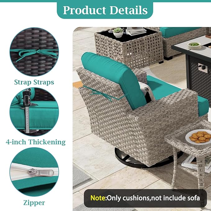 Outdoor Sectional Cushions, 4" Foam High-Density, Water-Resistant Couch Cushions Replacement Set, 14 Piece Patio Sectional Cushion for 6-Seat Sectional Patio Conversation Sets (Lake Blue)